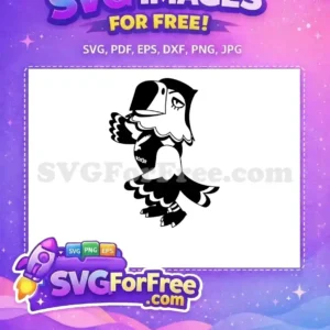 A free stylized black and white bird SVG, resembling a toucan, with a large beak and expressive eyes, ideal for various free design projects.