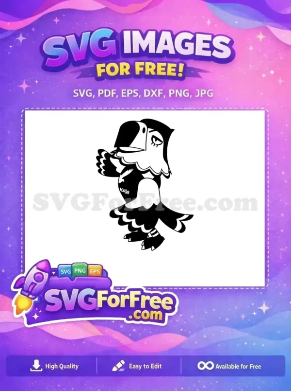 A free stylized black and white bird SVG, resembling a toucan, with a large beak and expressive eyes, ideal for various free design projects.