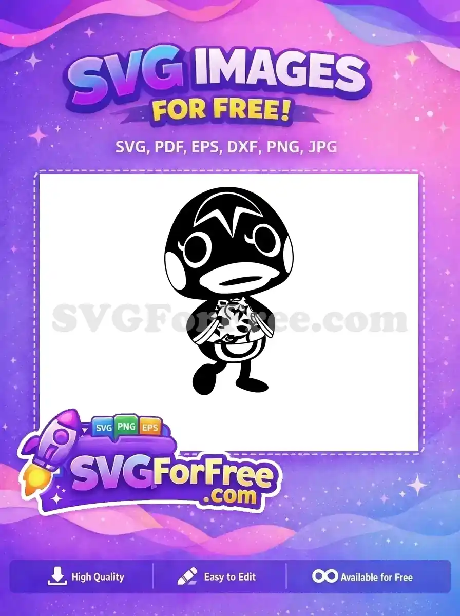 This free cartoon creature SVG features a bold, black and white design, ideal for various free craft projects. A delightful free design.