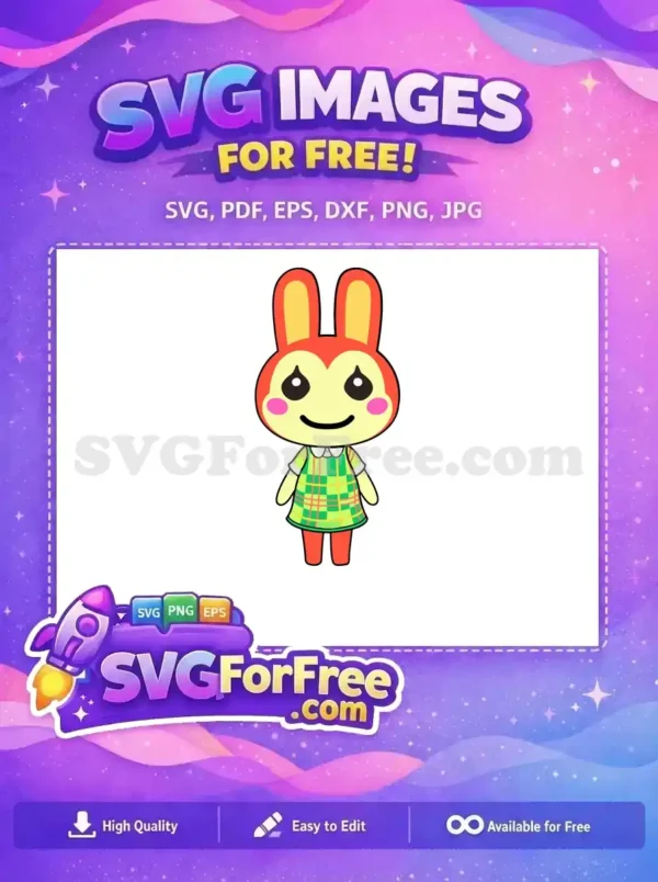 A delightful free SVG of an Animal Crossing style rabbit, wearing a plaid dress, perfect for any creative project.