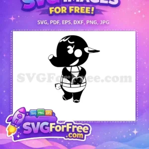A delightful free design featuring a black and white Animal Crossing-style anteater character, standing and smiling. Perfect free SVG for fans!