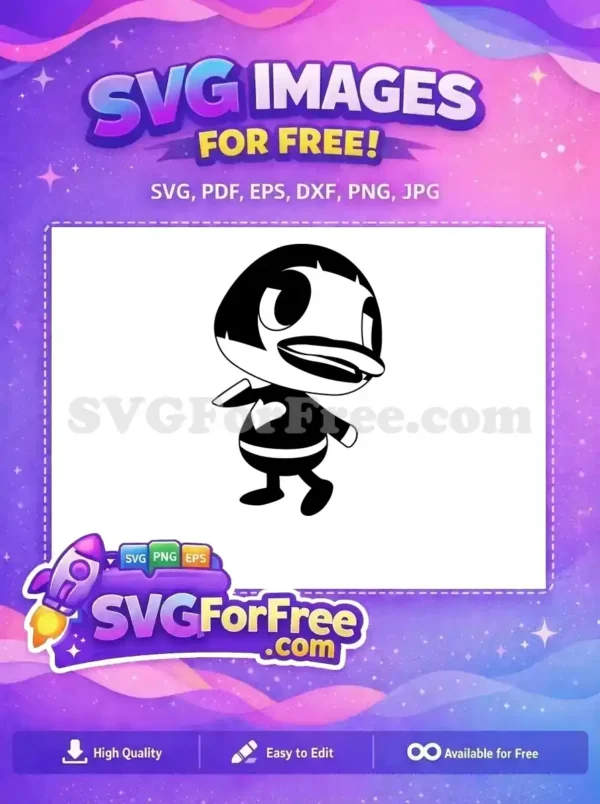 A free, adorable black and white cartoon bird-like character, possibly a penguin or duck, with a heart on its chest, ready for your free creative projects.