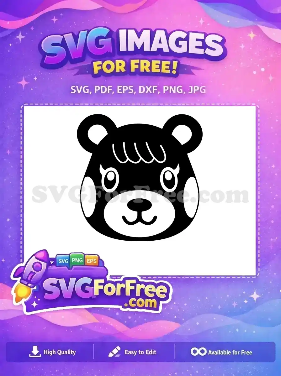 A delightful free bear face SVG, featuring a cute, smiling black and white cartoon bear head, ideal for free crafting projects.