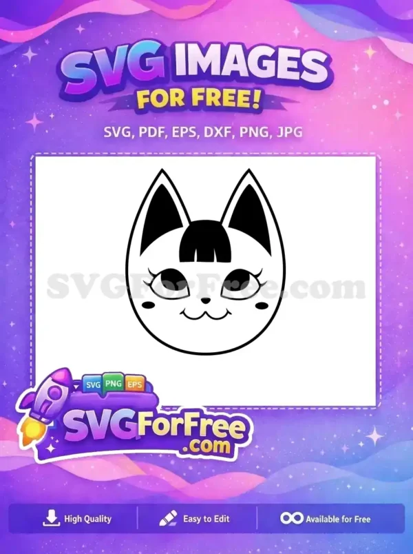 Free Cute Cat Face SVG Design – Adorable Vector Download A charming free cat face SVG with big eyes, cute bangs, and a sweet smile, perfect for diverse projects. Download this free design today!