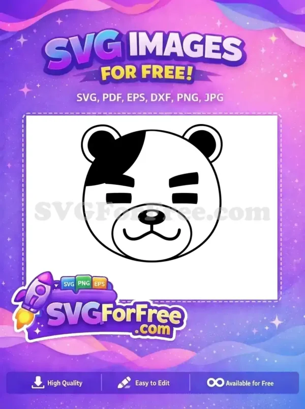 A delightful free bear head SVG, featuring a stylized face with a unique black patch, ideal for children's crafts and digital art. Free for all your creative projects!