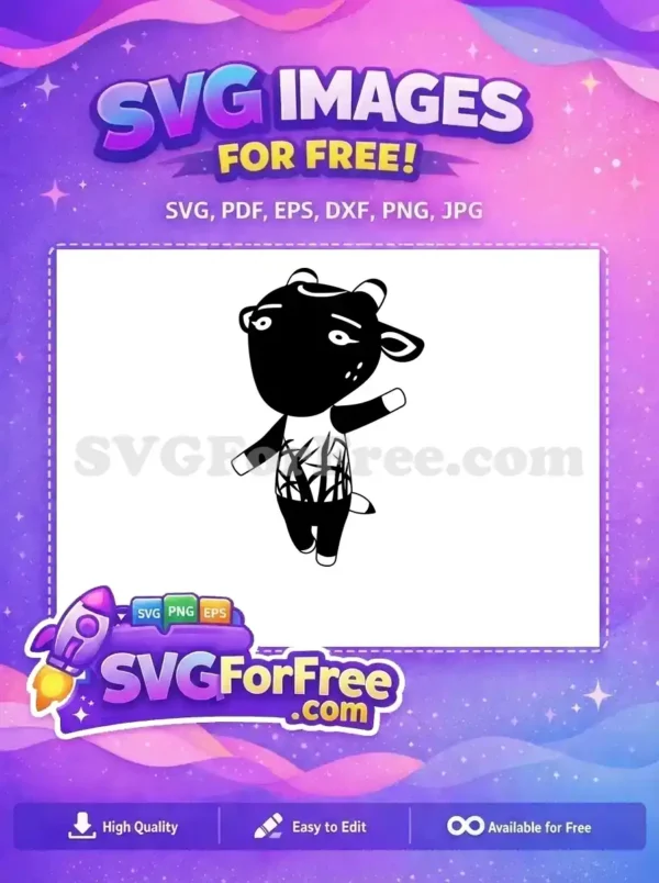 A free design SVG of a black sheep-like character, possibly from Animal Crossing, with a unique grass pattern. Ideal free craft asset.