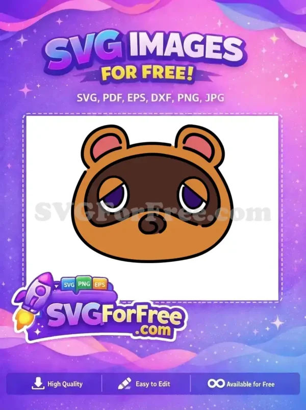 A free vector art of a cute, stylized brown tanuki character, resembling Tom Nook, with dark eyes and pink ears. Perfect for gaming-themed free projects.