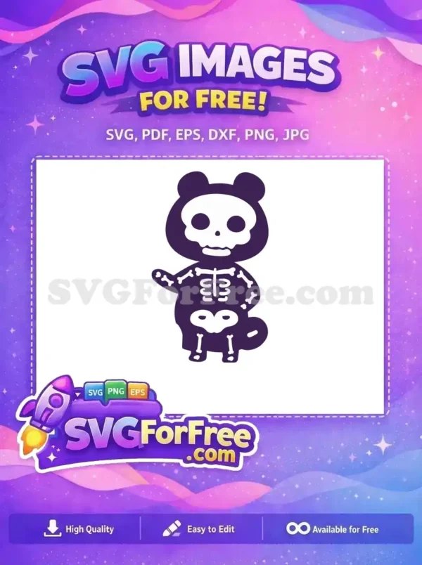 A free adorable skeleton bear graphic, purple with white bones, waving, ideal for Halloween crafts and free designs.