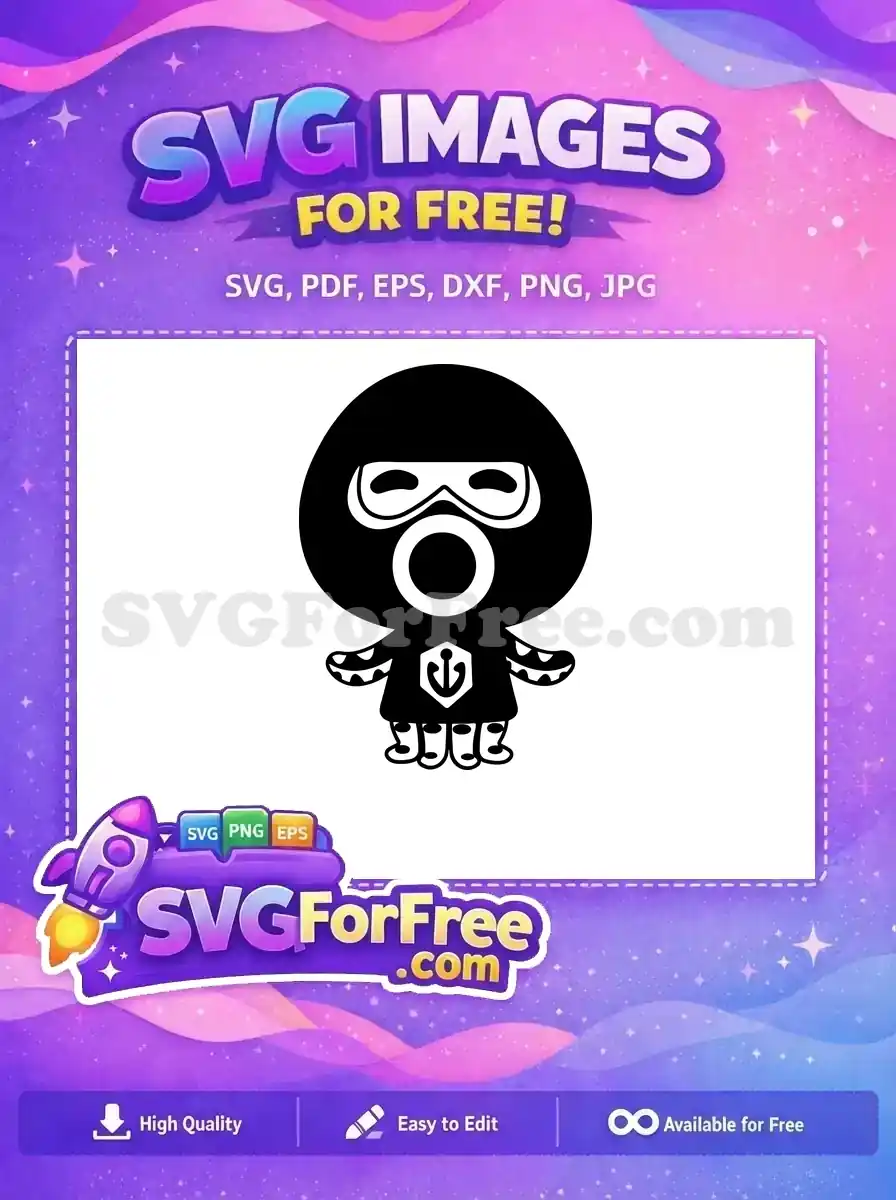 A free, cute black and white octopus-like character SVG with a diving mask and anchor badge, ready for your creative free designs.