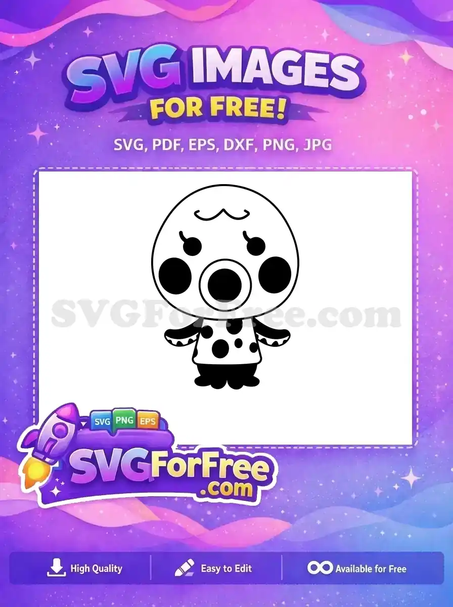 A delightful free design featuring a cute black outline cartoon octopus, ideal for kids' apparel and craft projects.