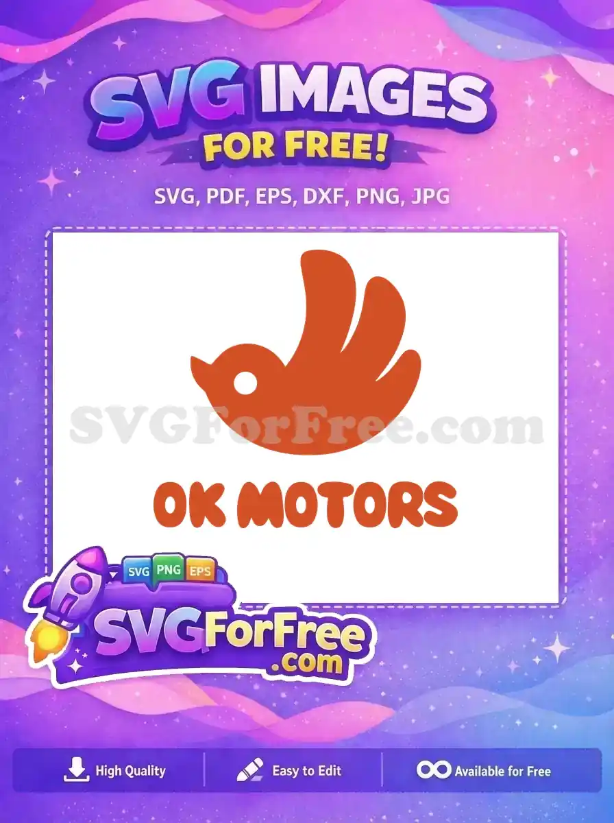 A free design featuring a stylized orange bird logo above "OK MOTORS" in a friendly, rounded font. Perfect free vector.