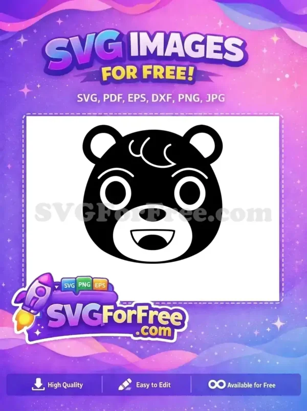 A delightful free SVG of a smiling black and white cartoon bear face, featuring bold lines and a friendly expression, ideal for crafting projects.