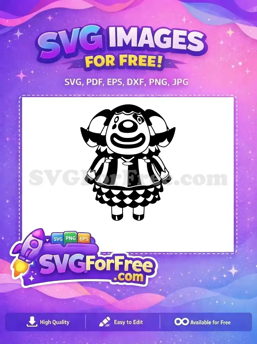 A free black and white clown sheep vector art, ideal for crafting unique projects. This charming free design offers playful appeal.