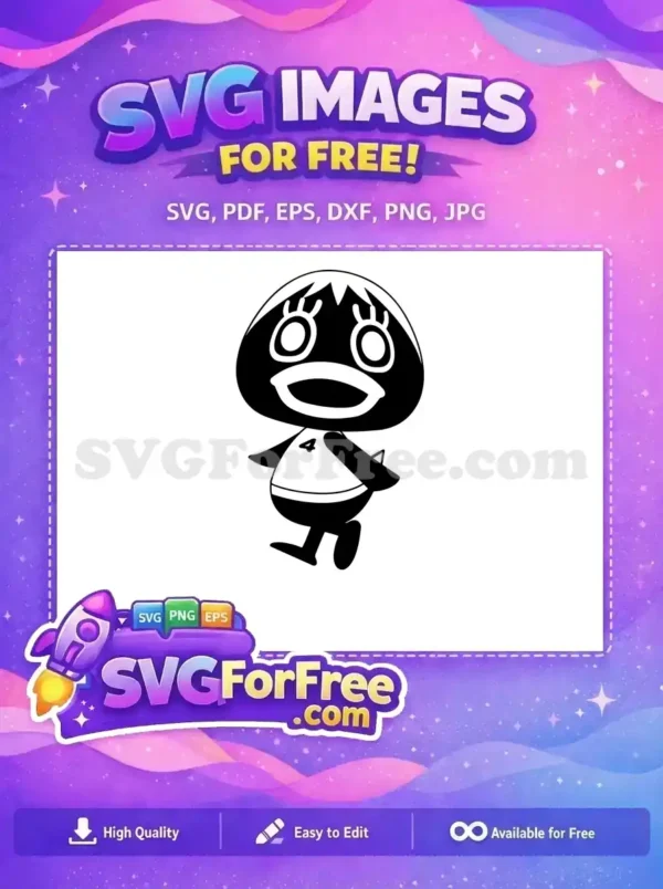 Free Cartoon Penguin Character SVG – Number 4 Design! A delightful free SVG of a black and white penguin-like character, wearing a number 4 shirt and smiling broadly. This free design is ideal for various creative uses.