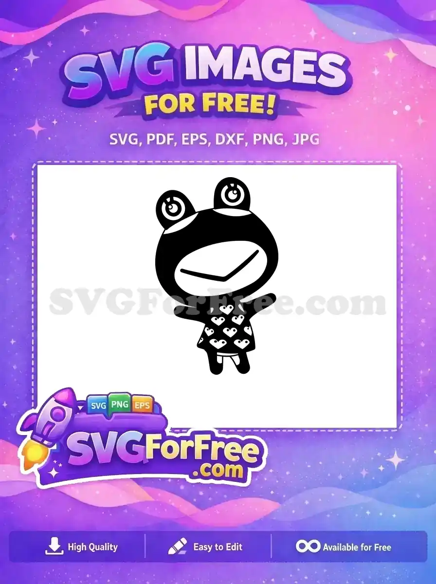 A cute, free frog character SVG in black and white, featuring heart patterns, ready for your creative projects.