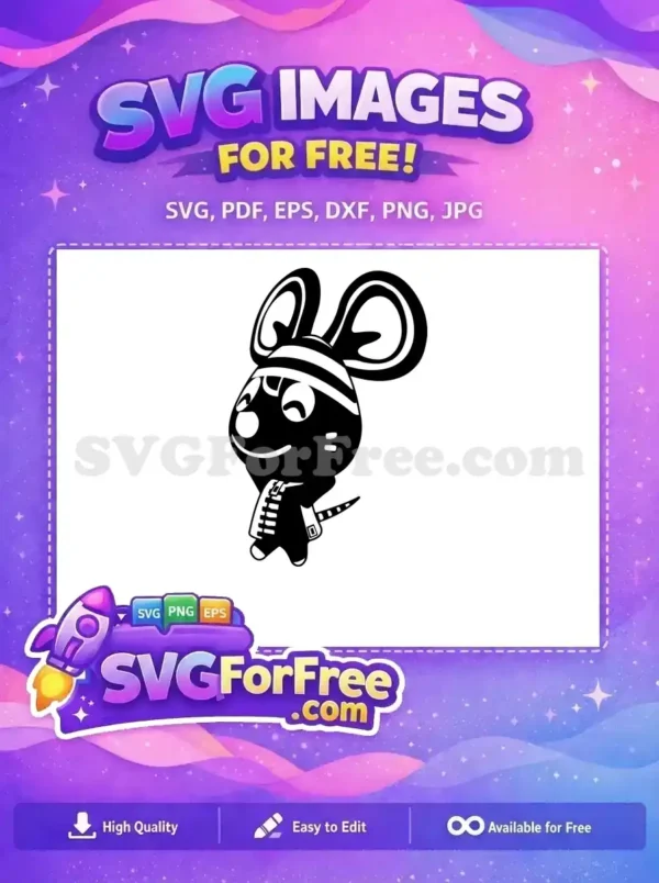 Cute Free Mouse Character SVG – Perfect for Your Designs! A delightful free cartoon mouse character SVG, black and white, suitable for various creative design projects.