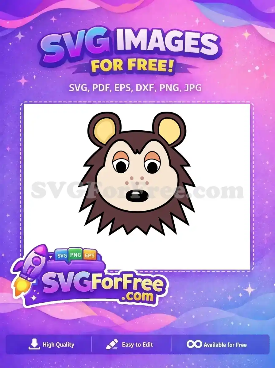 A charming free cartoon animal face with brown fur, light face, and large eyes. Perfect for diverse free design projects.