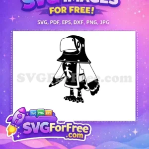 A free black and white stylized bird character, a crow or raven, wearing a tunic. This free design is versatile.