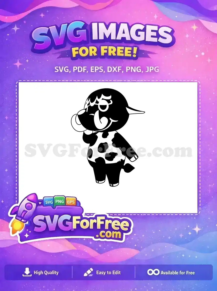 A delightful free black and white cartoon cow character, excellent for various DIY projects and free craft designs.