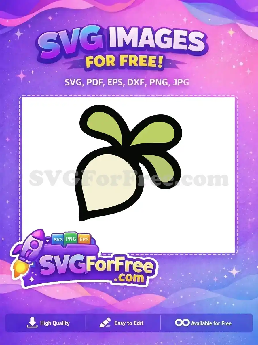 A vibrant free turnip or radish SVG icon, featuring a white root with green leaves. This free vector is ideal for fresh, healthy designs.