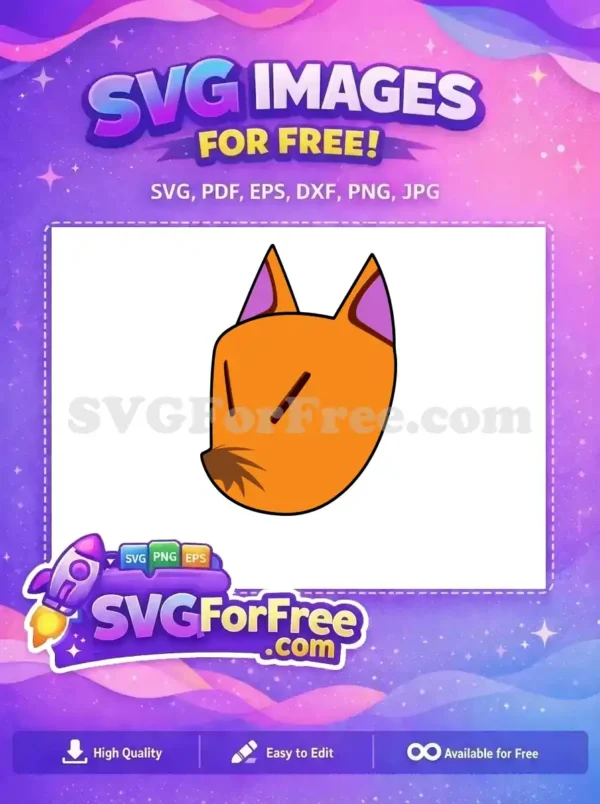 A free design featuring a vibrant orange stylized animal head with purple inner ears and abstract facial markings. Perfect free SVG for crafts!