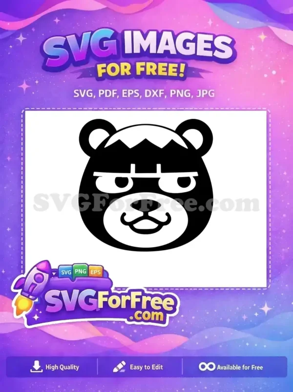 A free design featuring a bold, black and white grumpy bear face icon, perfect for various free digital projects. Download this free SVG.