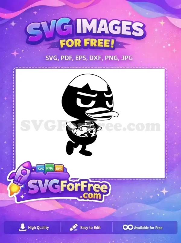 Free Ketchup duck character SVG, a crisp black and white vector art perfect for crafting projects. Free download!