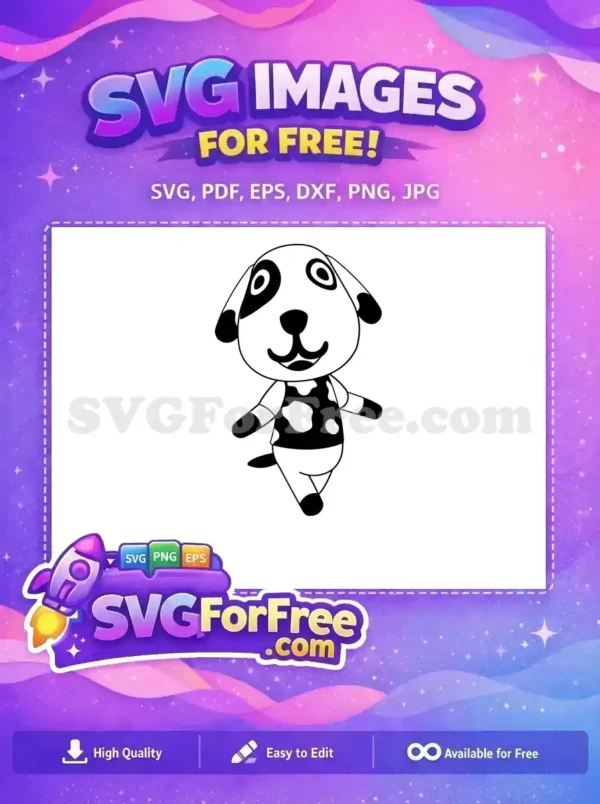 Free Cartoon Dog SVG – Adorable Dalmation Style Design A delightful free design featuring a standing cartoon dog in a distinctive cow-print shirt, ready for your projects. Free download!