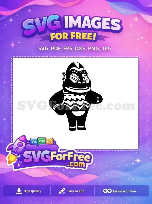 A striking free design of a tribal-style gorilla/baboon in black and white, perfect for various creative projects.