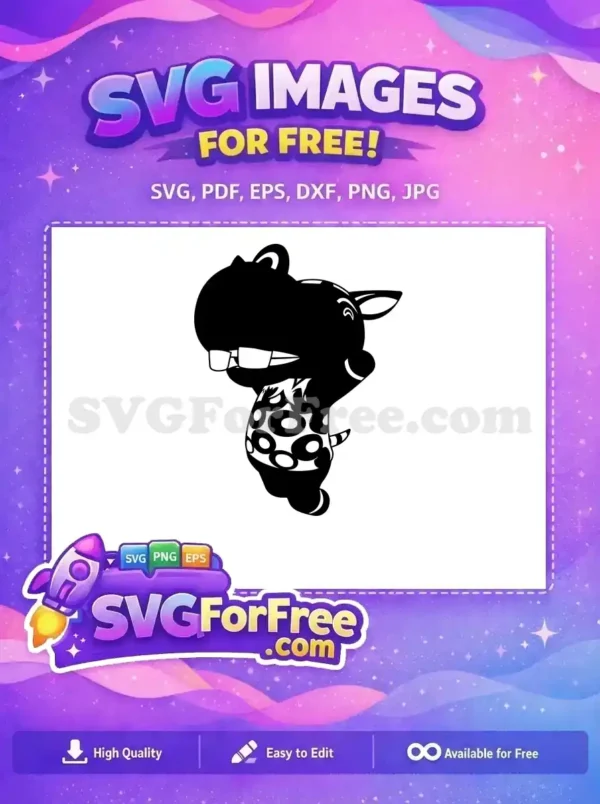 Free hippo SVG wearing glasses and a patterned shirt, a charming cartoon design for diverse creative projects.