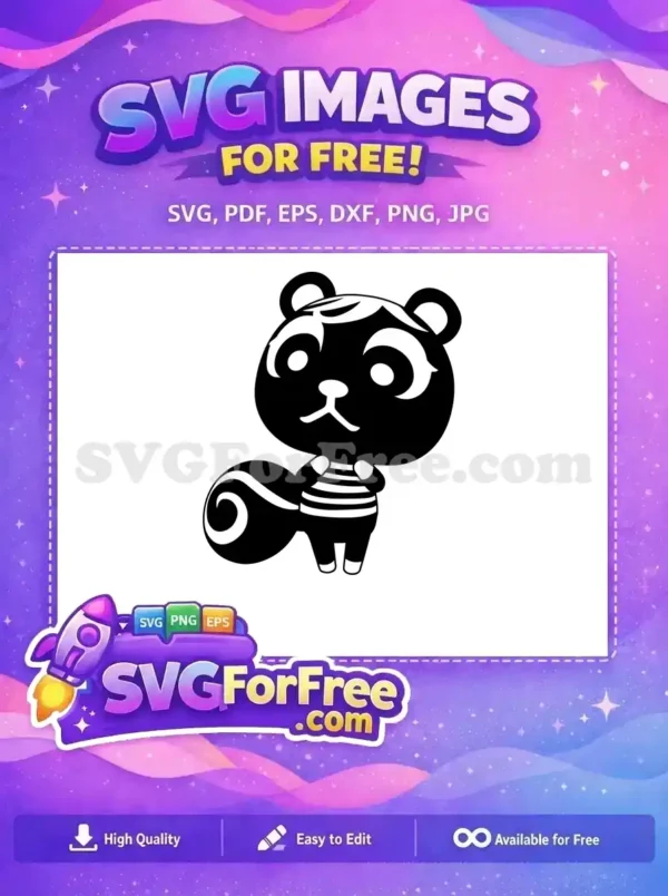 Discover this free black and white cartoon skunk SVG, perfect for creative projects. A charming, free animal character design awaits your craft ideas!