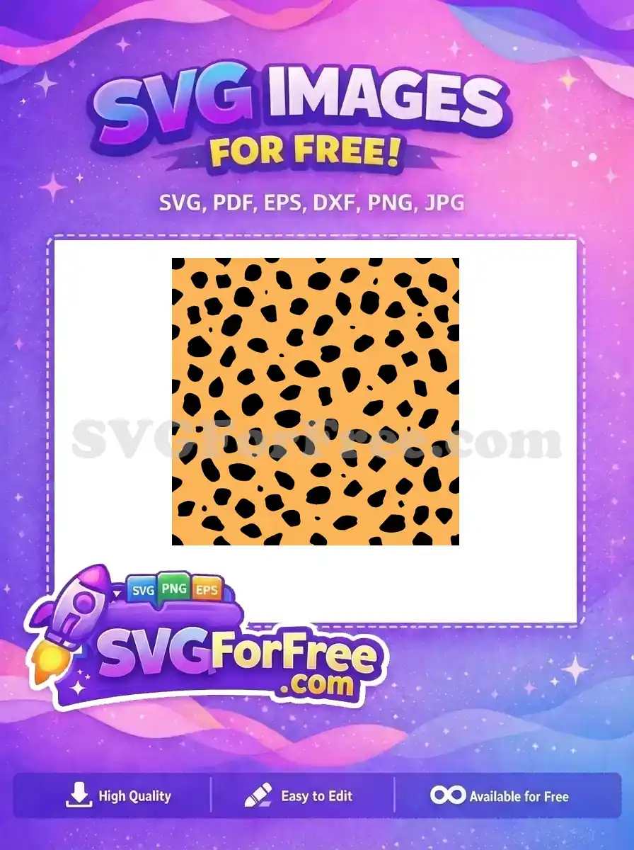 A free, seamless cheetah print pattern featuring irregular black spots on a warm orange background, ideal for diverse projects. Download this free design now!