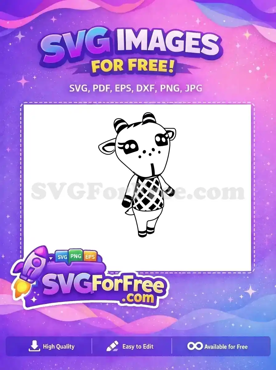 A delightful free SVG design featuring a cute, striped goat-like cartoon character standing, perfect for crafting.