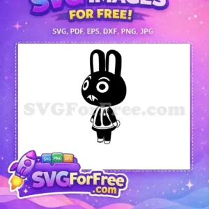 A free black rabbit character SVG design with large ears, wide white eyes, and subtle fangs, perfect for any free creative project.