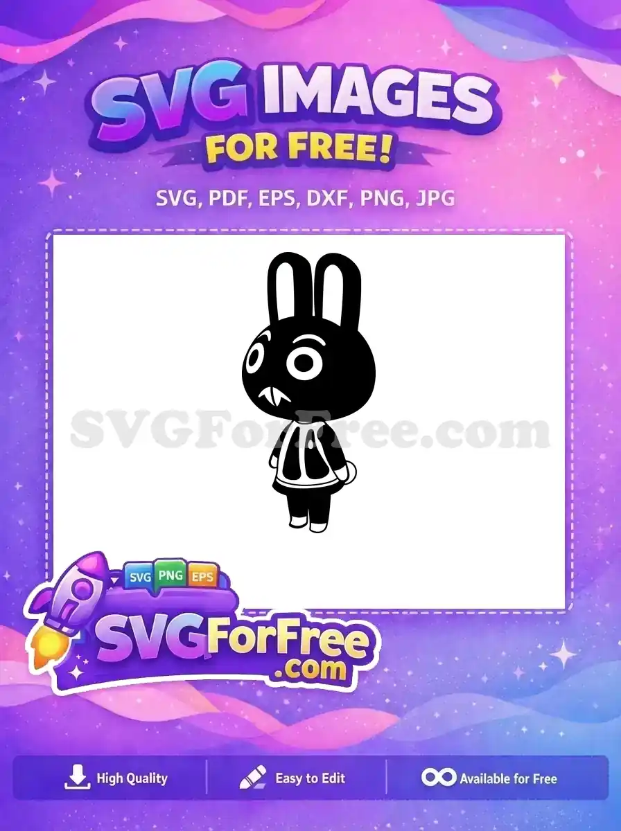 A free black rabbit character SVG design with large ears, wide white eyes, and subtle fangs, perfect for any free creative project.