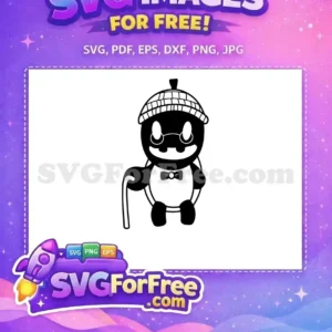 Free Gentleman Acorn Character SVG Design for Download A delightful free design featuring a cartoon gentleman character with a checkered hat, spectacles, and cane. This free SVG is perfect for various creative projects, offering whimsical charm.
