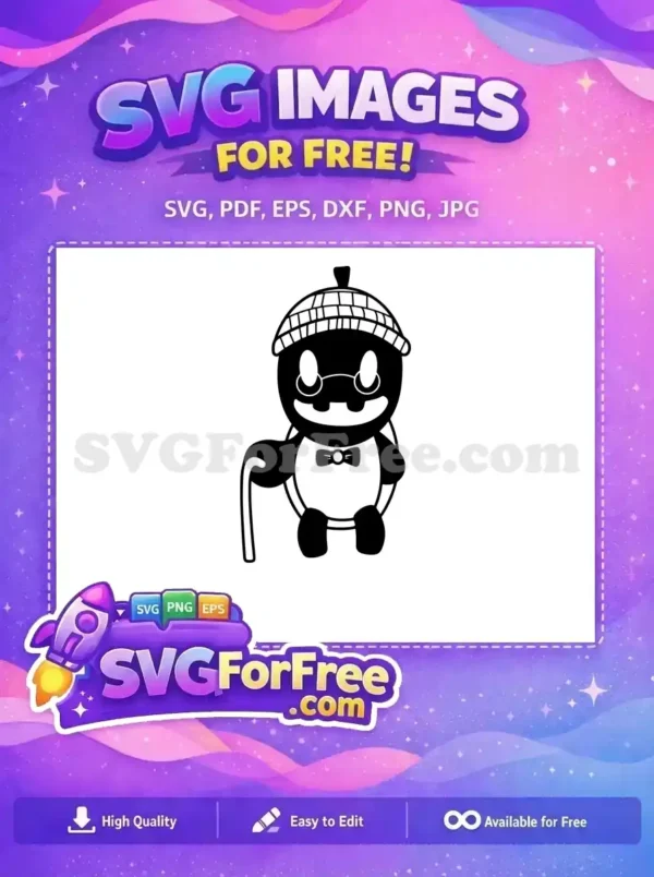A delightful free design featuring a cartoon gentleman character with a checkered hat, spectacles, and cane. This free SVG is perfect for various creative projects, offering whimsical charm.