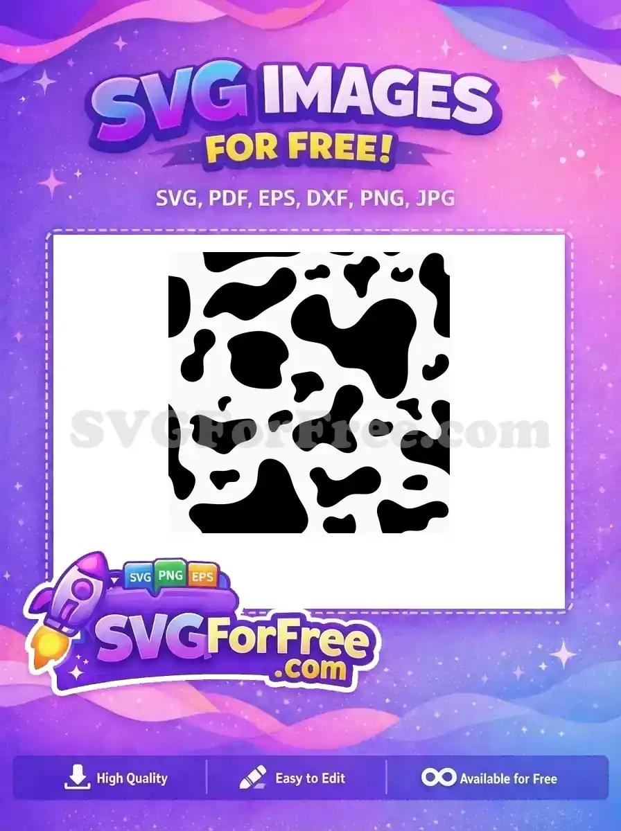 A seamless free cow print pattern featuring irregular black spots on a crisp white background, ideal for diverse projects. Get this free design now!