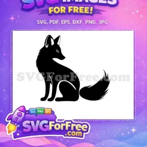 A striking free black fox silhouette, sitting gracefully and looking right, ideal for various creative projects.
