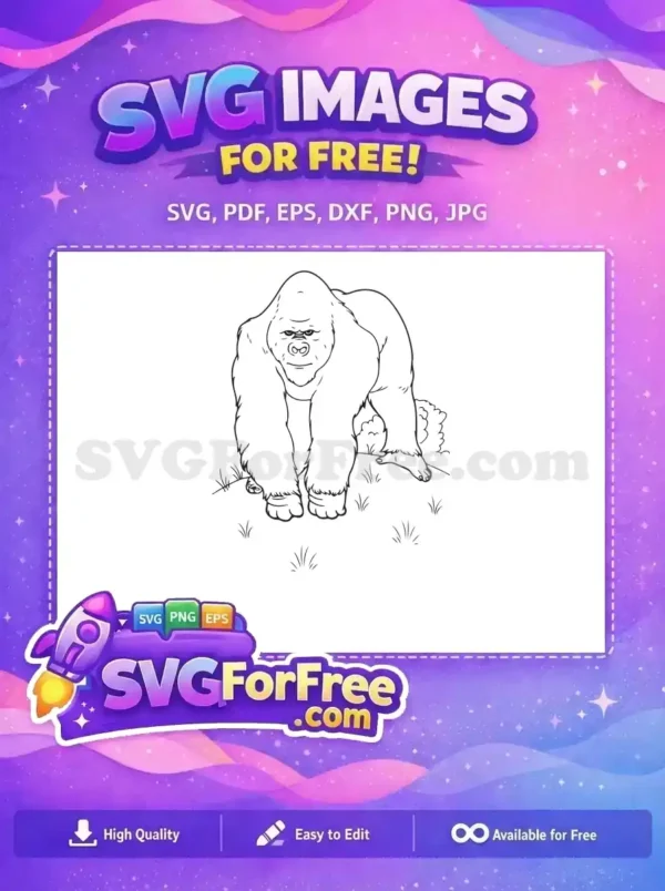 Free majestic gorilla SVG outline, perfect for coloring pages, crafts, and educational projects. Download now!