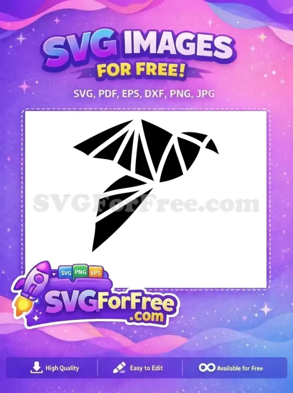 A striking free geometric bird SVG in flight, featuring a modern, abstract design with sharp angles and clean lines.