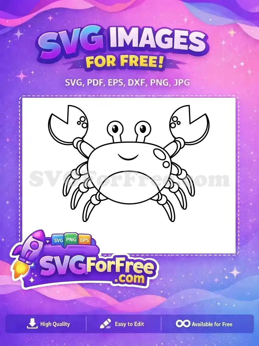 A charming free black and white outline of a cartoon crab, ready for coloring or crafting. Get this free sea creature design today!