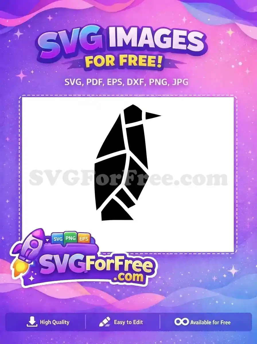 A free abstract penguin SVG, featuring a bold black silhouette with striking white geometric lines. Ideal for creative digital projects.
