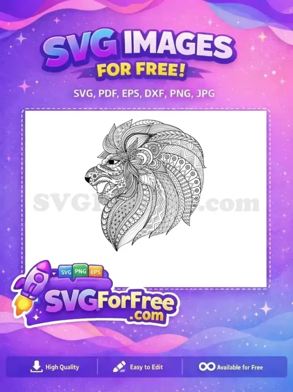 Discover this free Zentangle lion head SVG, a majestic and detailed line art design perfect for unique crafts and coloring fun. Free for download!