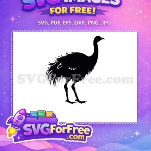 Free Emu Silhouette Design – Captivating Bird Vector Art A striking black silhouette of a large, long-necked bird, like an emu, offered as a free design for instant download.