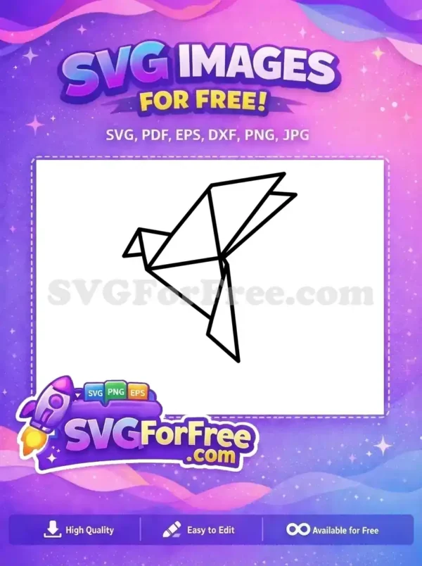A free minimalist origami bird outline SVG, perfect for creative projects. This clean geometric design is available for free download.