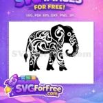 Free Black White Elephant Free Intricate Animal Doodle Free SVG - Instant Download