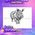 Free Intricate Doodle Free Black White Rhinoceros Free SVG - Instant Download