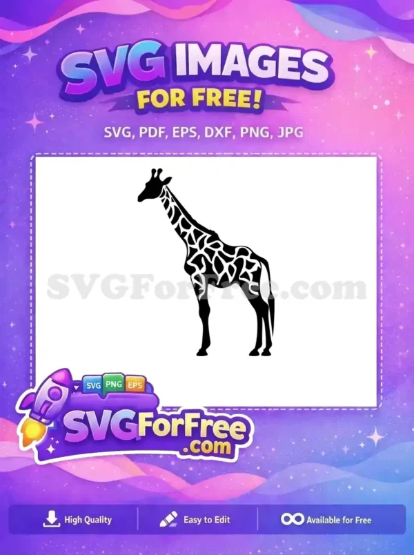 A stunning free black giraffe silhouette with intricate white abstract patterns, standing gracefully, a versatile free design element.