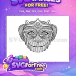 Free Intricate Crowned Monkey Free Zentangle Doodle Smiling Animal Free SVG - Instant Download